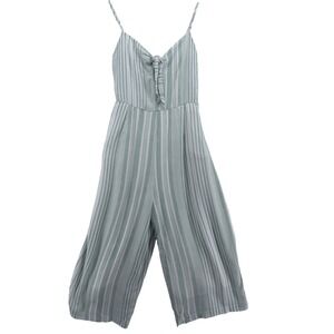 MINKPINK Revolve Sage Green White Striped Tie Front Wide Leg Jumpsuit Medium